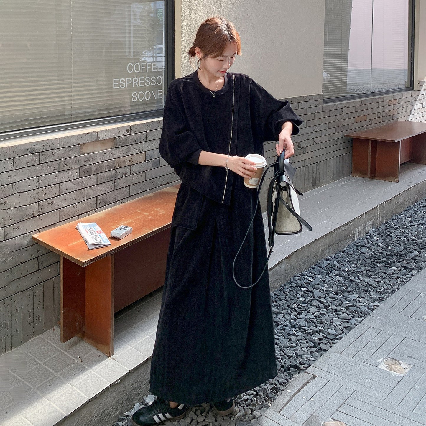 【セットアップ】秋新作 コーデュロイ 長袖トップス＋スカート 上下セット レディース レトロ 細見え【JZシリーズ】