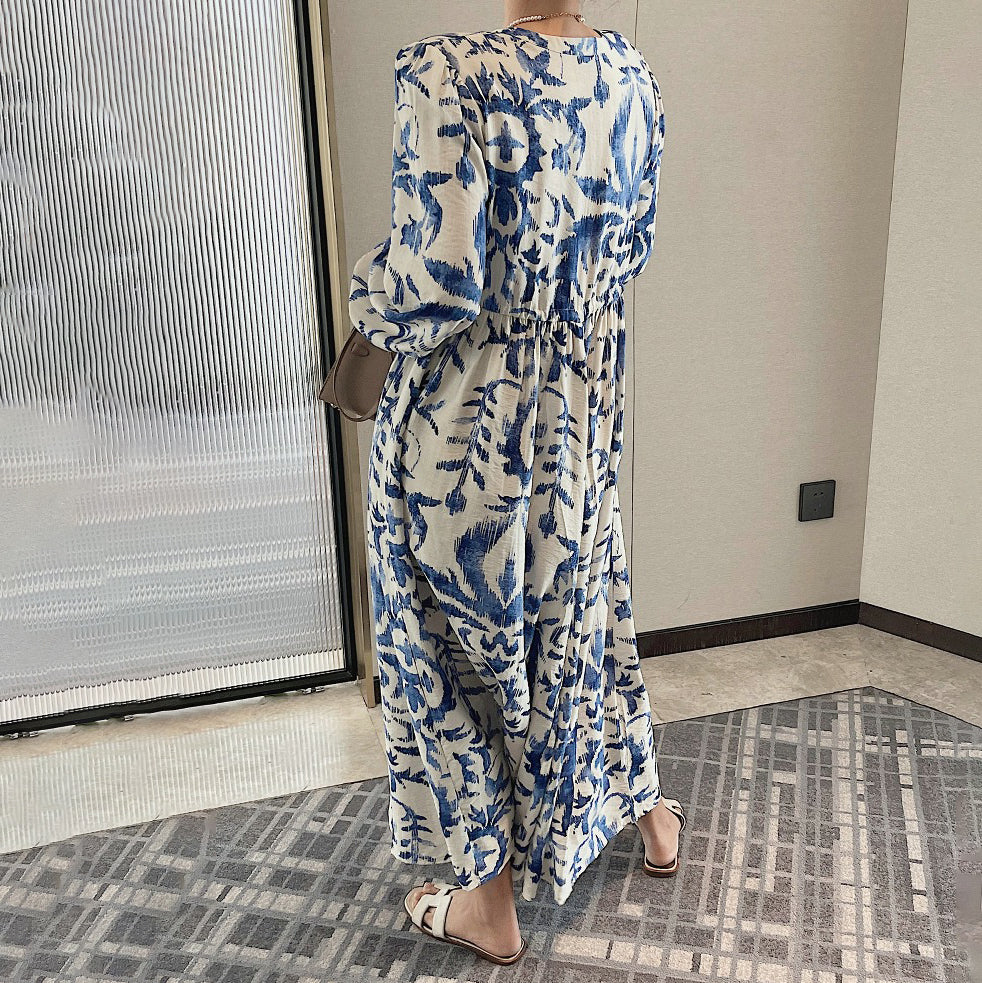 【ワンピース】超可愛い 花柄 ランタンスリーブ 長袖ワンピース レディース フレンチ風 ゆったり 休暇・通勤兼用【SHシリーズ】