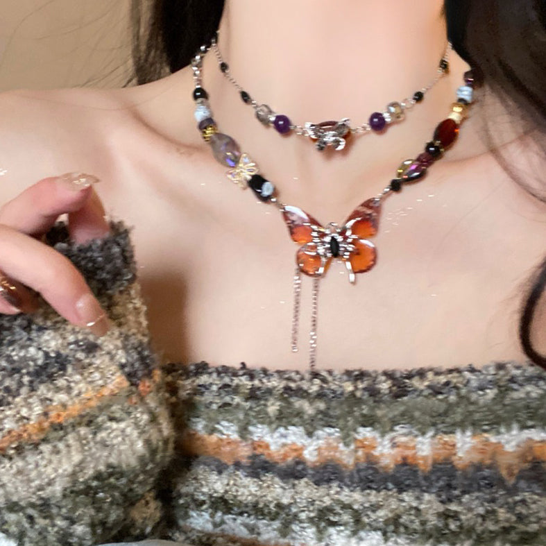 【🎁 B2G1｜先行スタート！】【グッズ】新中華風 バタフライ 二重ネックレス レディース 個性派 高級感 民族風 チョーカー 鎖骨チェーン