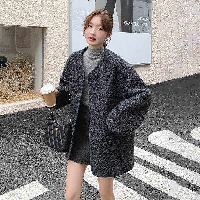 【アウター】🌟上品グレー×シンプル高級感！小柄もOK ブーツコーデにぴったり レディース 秋冬 韓国風 ゆったり厚手 コート【JZシリーズ】