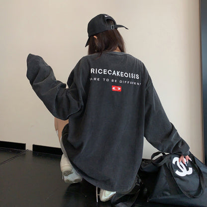 【トップス】ウォッシュ加工刺繍長袖Tシャツ レディース 初秋 ヴィンテージ風 ゆったり こなれ感【FCシリーズ】