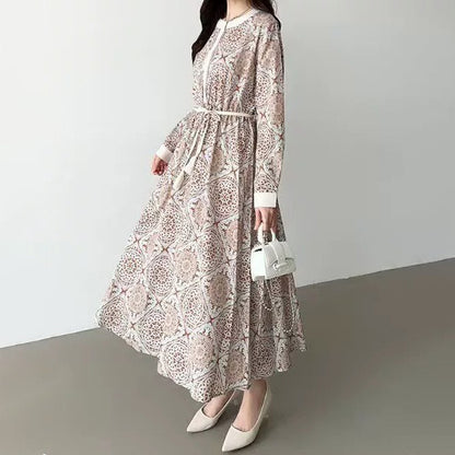 【ワンピース】レトロ柄ワンピース レディース 夏新作 スタンドカラー ウエストゴム きれいめ 通勤【SHシリーズ】
