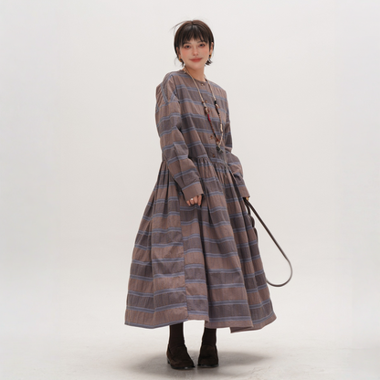 【ワンピース】春 秋 チェック柄 着痩せ効果 ミディ丈 ニッチ 長袖 ワンピース 【JZシリーズ】