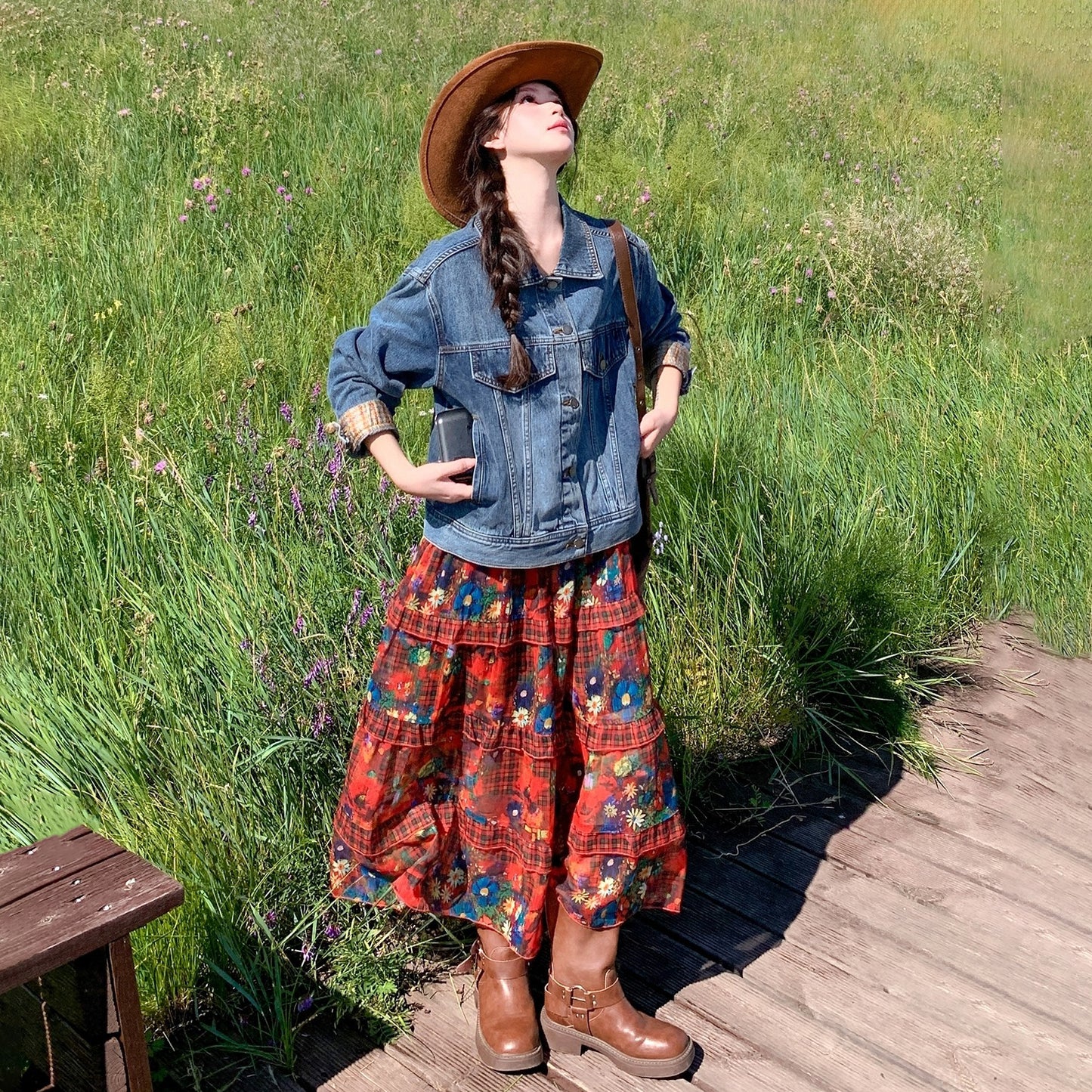 【セットアップ 】レトロデニムジャケット＋花柄キャミワンピース レディース 春秋 上品 可愛いノースリーブワンピース 人気2点セット【SHシリーズ】