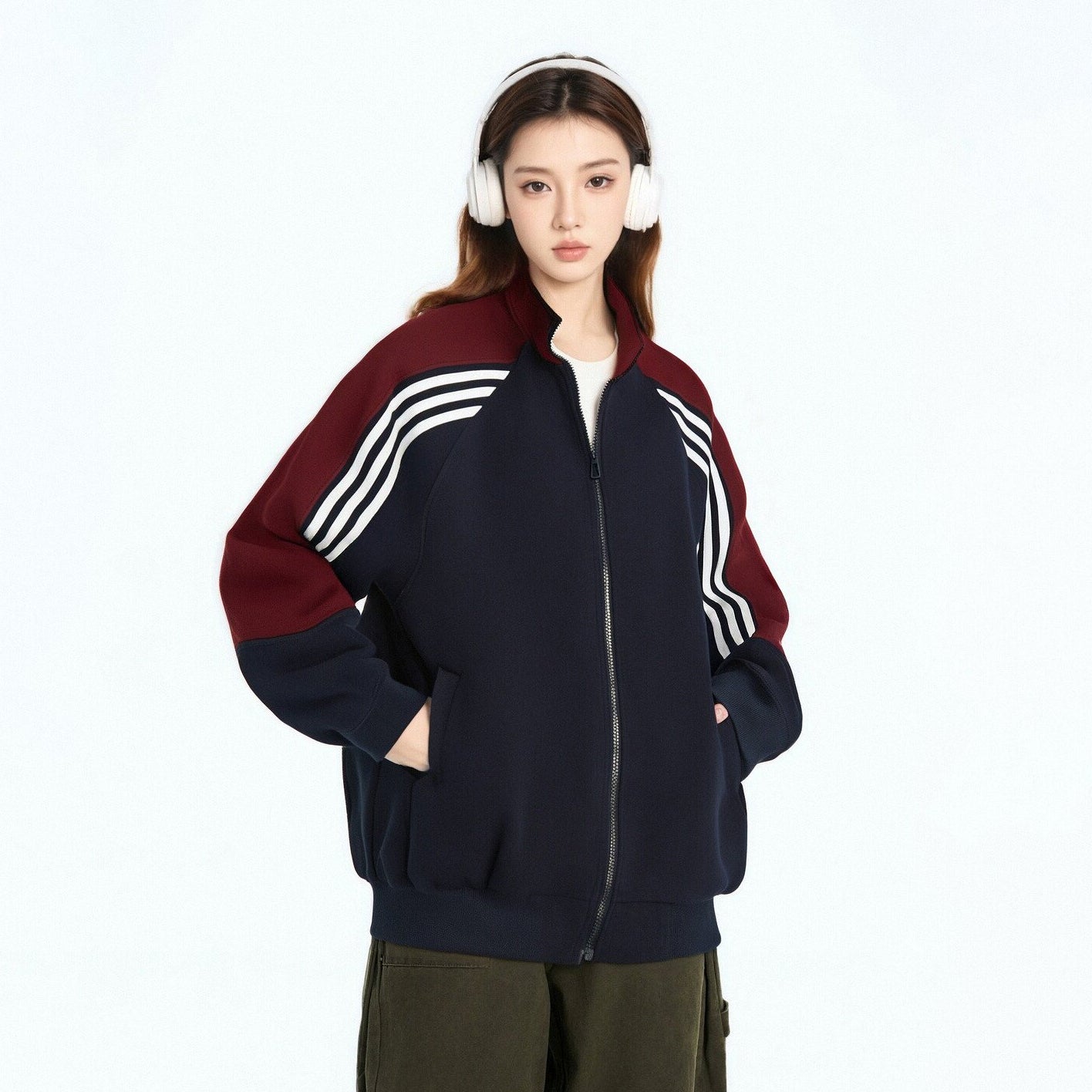 【アウター】アメリカン配色 切り替えデザイン 男女兼用 スポーティーカジュアル ジャケット レディース 春秋 学院風 ジップアップ パーカー ブルゾン【FCシリーズ】