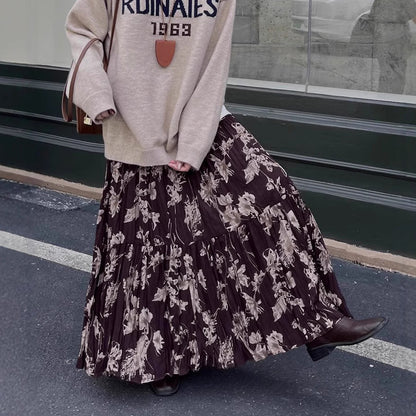 【ボトムス】レディース スカート 秋新作 Aライン ロング丈 花柄 フレア 体型カバー【SHシリーズ】