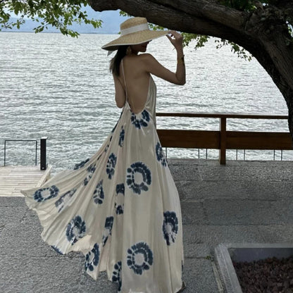 【ワンピース】フレンチデザイン 花柄サテンワンピース レディース 夏新作 バックオープン ロング丈 上品 ノースリーブ リラックスワンピース【SHシリーズ】