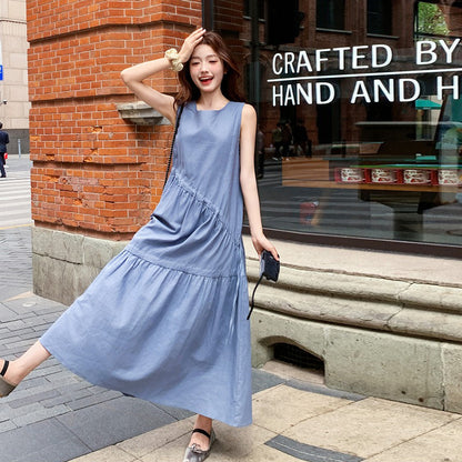 【ワンピース】夏新作 フレンチ気質 ギャザー＆リボンデザイン ノースリーブワンピース【SHシリーズ】