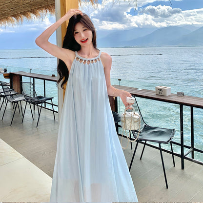 【ワンピース】ボヘミアン風 ワンピース レディース 夏 ホルターネック ノースリーブ 美シルエット リゾートロングワンピース【JZシリーズ】