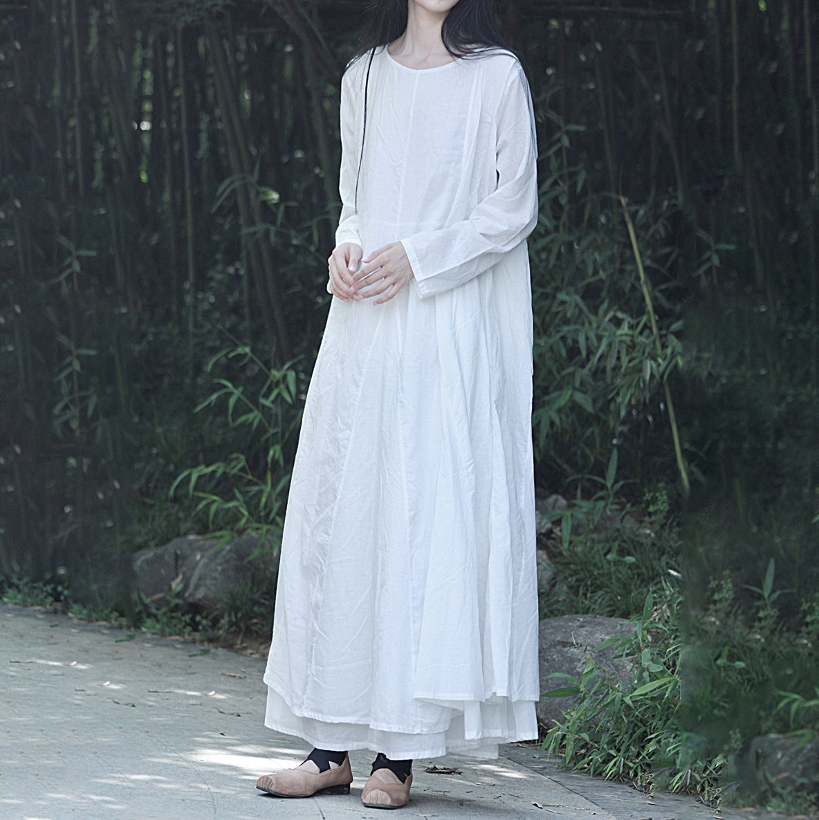 【ワンピース】新作 シンプルで洗練された コットン 長袖ワンピース【AHシリーズ】