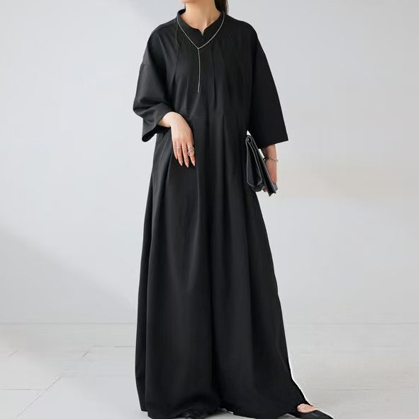 【ボトムス】日系スタンドカラーワンピース風オールインワン｜七分袖×ナチュラル可愛い大人シルエット