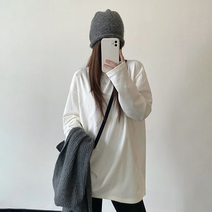 【トップス】ミニマル 無地 長袖 Tシャツ ゆったり レディース 秋冬 丸首 インナー 重ね着用【FCシリーズ】