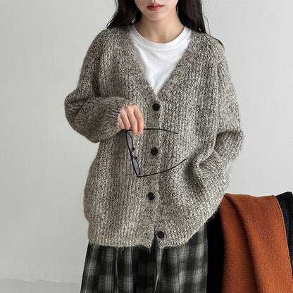 【アウター】韓国風 ゆるニット Vネック ウール混 カーディガン レディース 秋冬 新作 ゆったり【JZシリーズ】