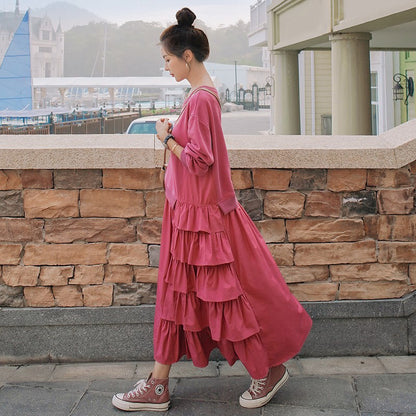 【ワンピース】個性派 かわいい ピンクスウェットワンピース レディース 春秋 ドーパミン風 ゆったり 長袖ワンピース【JZシリーズ】