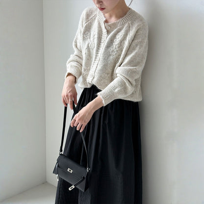 【アウター】春 秋 冬 立体 手作り フラワー 刺繍 ニッ トカーディガン 【JZシリーズ】