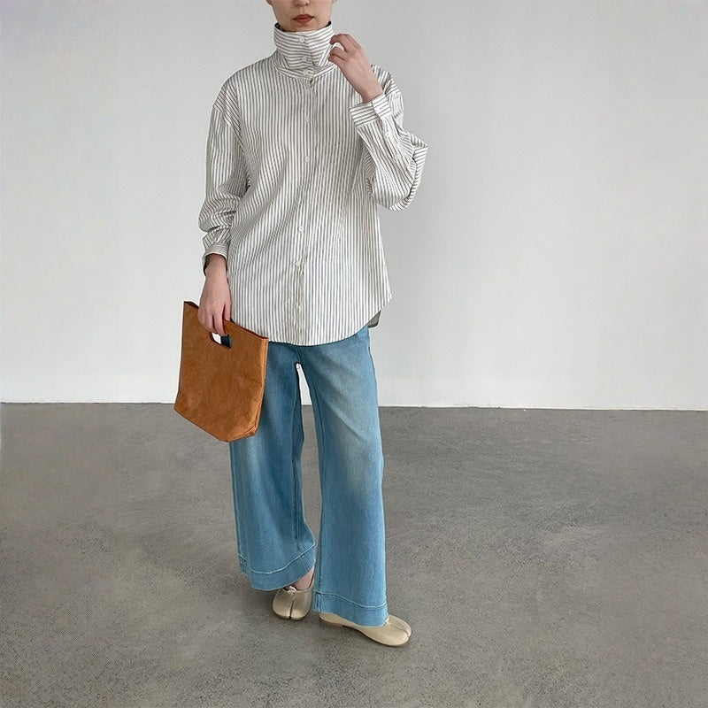 【トップス】知的コーデ 通勤 ストライプ 長袖シャツ  【JZシリーズ】