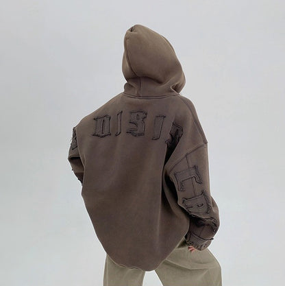 【トップス】ヴィンテージ風  刺繍デザイン 裏起毛フード付き パーカー レディース 【FCシリーズ】