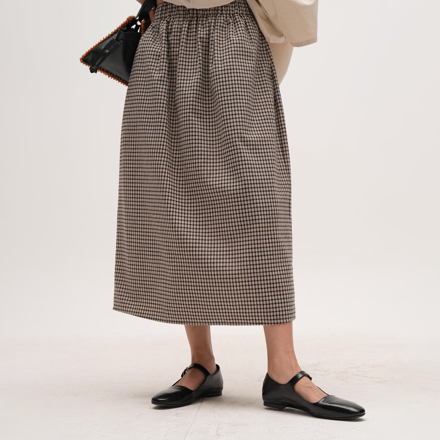 【ボトムス】ゆったり 体型カバー 大きいサイズ ミディアム丈 ロングスカート チェック柄 バルーン ストレート スカート【SHシリーズ】【JZシリーズ】