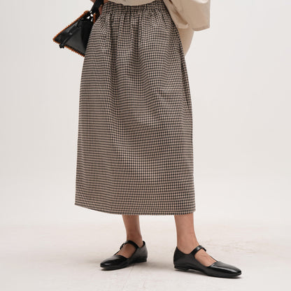【ボトムス】ゆったり 体型カバー 大きいサイズ ミディアム丈 ロングスカート チェック柄 バルーン ストレート スカート【SHシリーズ】【JZシリーズ】