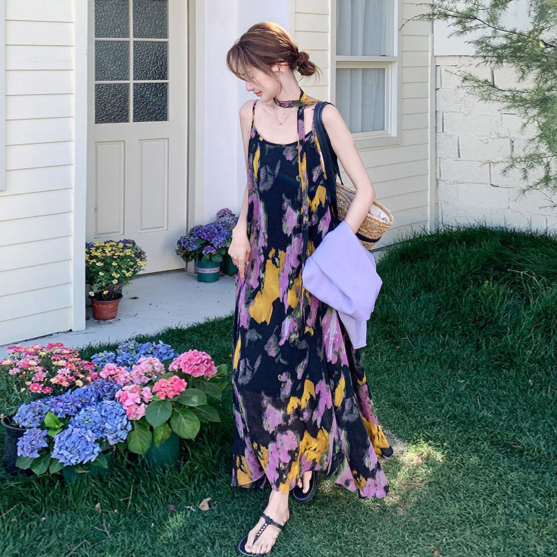 🧡みんなが選んだ人気商品🧡2点セット！【セットアップ】雰囲気たっぷりベスト＋フラワーキャミワンピース 夏新作 清楚系 着映えセットアップコーデ【SHシリーズ】