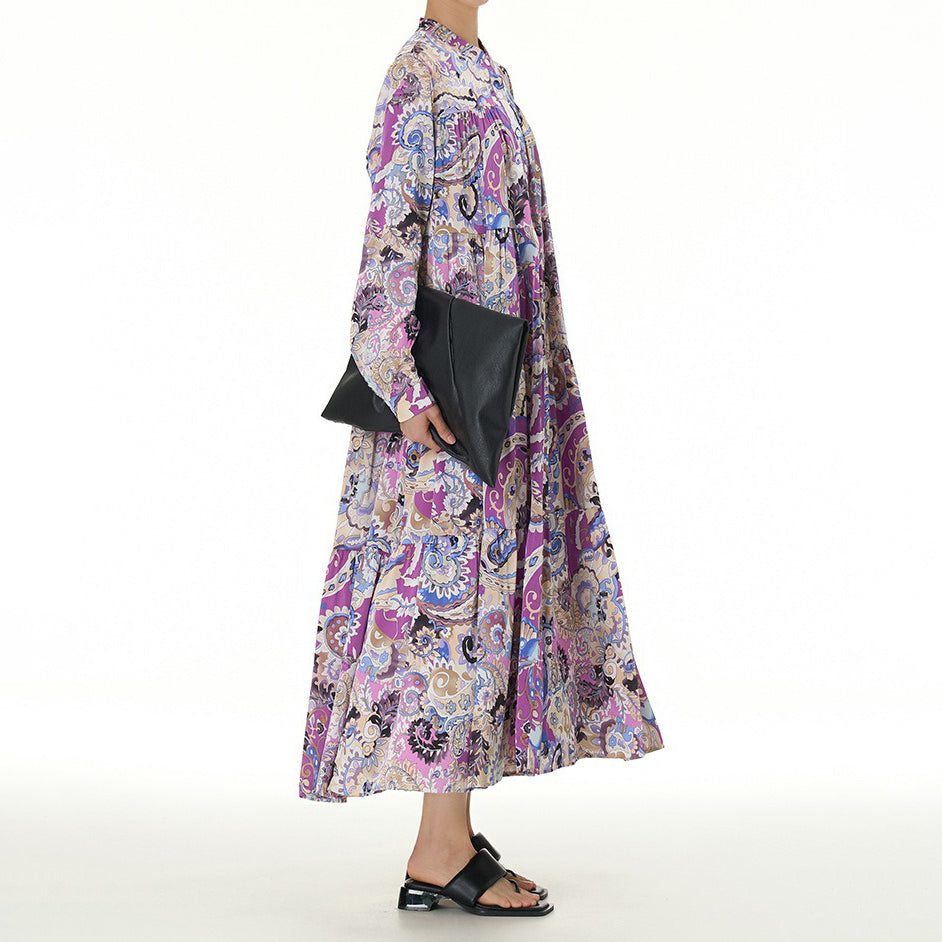 【ワンピース】春新作 ボヘミアン風 長袖 ティアードワンピース 大きいサイズ レディース ゆったり 体型カバー ロングワンピース【SHシリーズ】