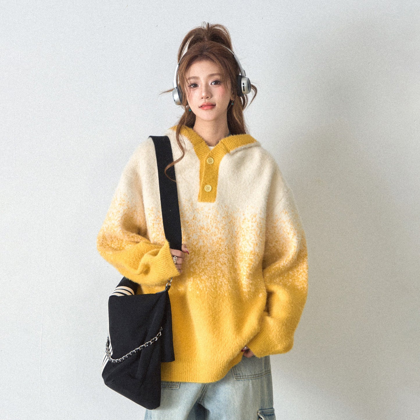 【トップス】ふわふわフェイクミンクグラデーション フード付きニットセーター レディース 秋冬 高級感 オーバーサイズ トップス【FCシリーズ】