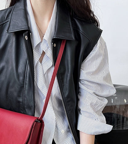 【トップス】春 秋 夏 ルーズ ストライプ ドロップショルダー シャツ 【JZシリーズ】