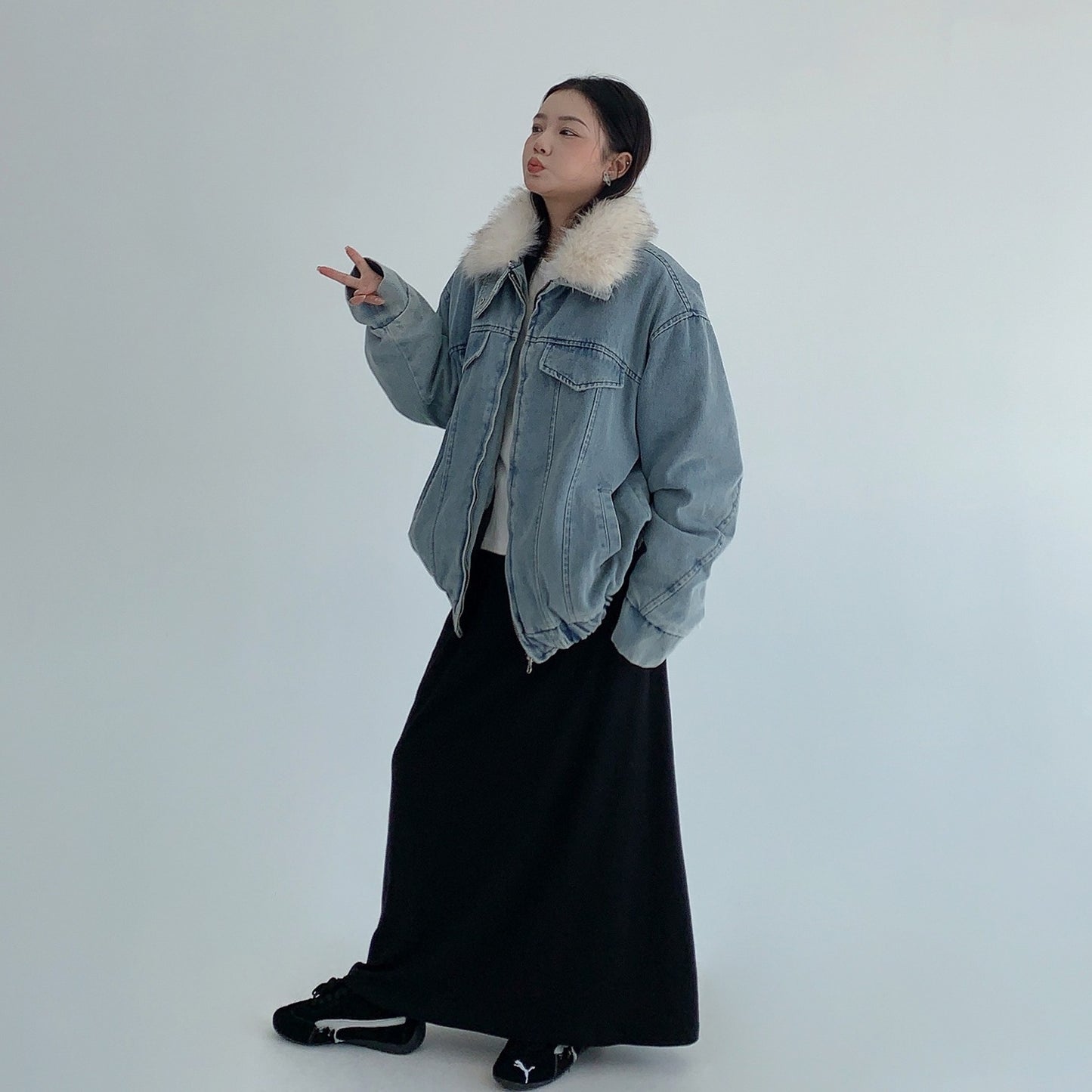 【アウター】春 秋 冬 ウォッシュド ヴィンテージ風 厚手 ファー襟 中綿 ジャケット 【FCシリーズ】