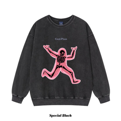 6カラー | M~3XL【トップス】ランニングスカル プリント クルーネックスウェット オーバーサイズ アメリカン ハイストリート ユニセックス 春秋 パーカー【FCシリーズ】