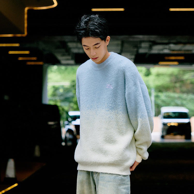 【トップス】男女兼用 可愛い子犬グラデーション クルーネック ニットセーター レディース オーバーサイズ カジュアル【FCシリーズ】