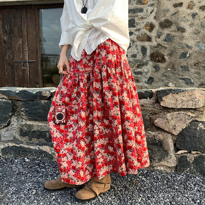 【ボトムス】小花柄ロングスカート レディース 春夏 フレアシルエット ふんわり揺れる ナチュラルスタイル【SHシリーズ】