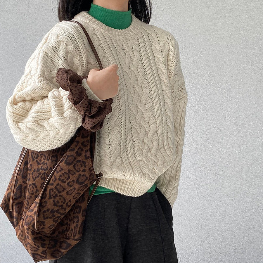 【トップス】レトロ感 厚手 プルオーバーニット 秋冬 ゆったり レディース セーター【JZシリーズ】