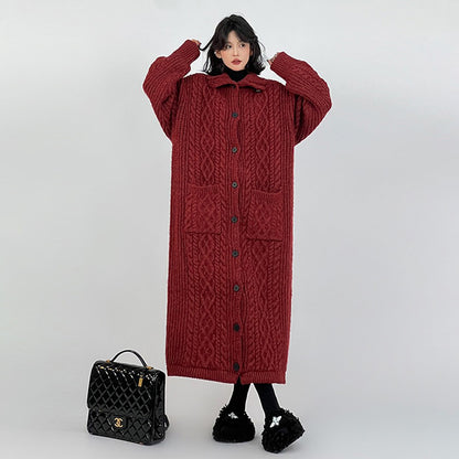 【アウター】秋冬新作 グレー ゆったり ロングカーディガン ニットコート 韓国風【FCシリーズ】