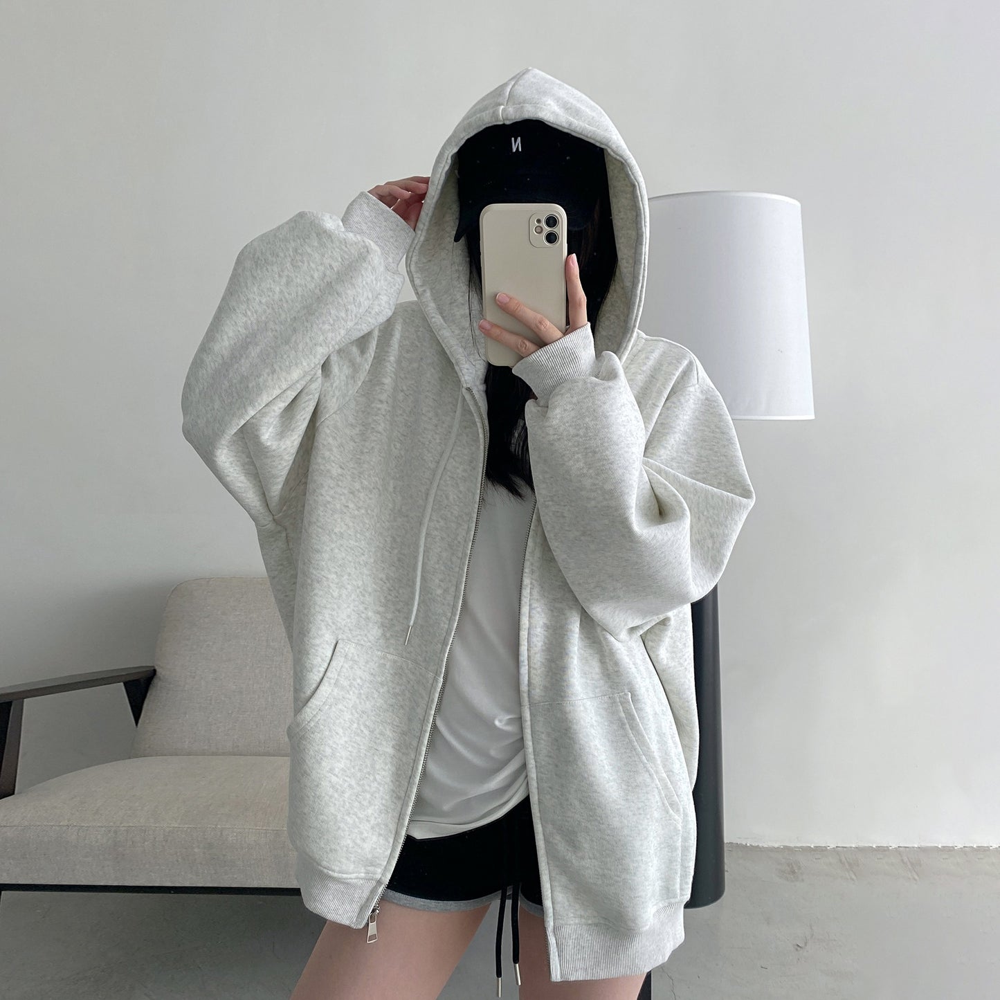 【アウター】重厚生地 ゆったりシルエット フード付きジップパーカー レディース 春秋 スウェットジャケット【FCシリーズ】