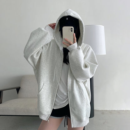 【アウター】重厚生地 ゆったりシルエット フード付きジップパーカー レディース 春秋 スウェットジャケット【FCシリーズ】