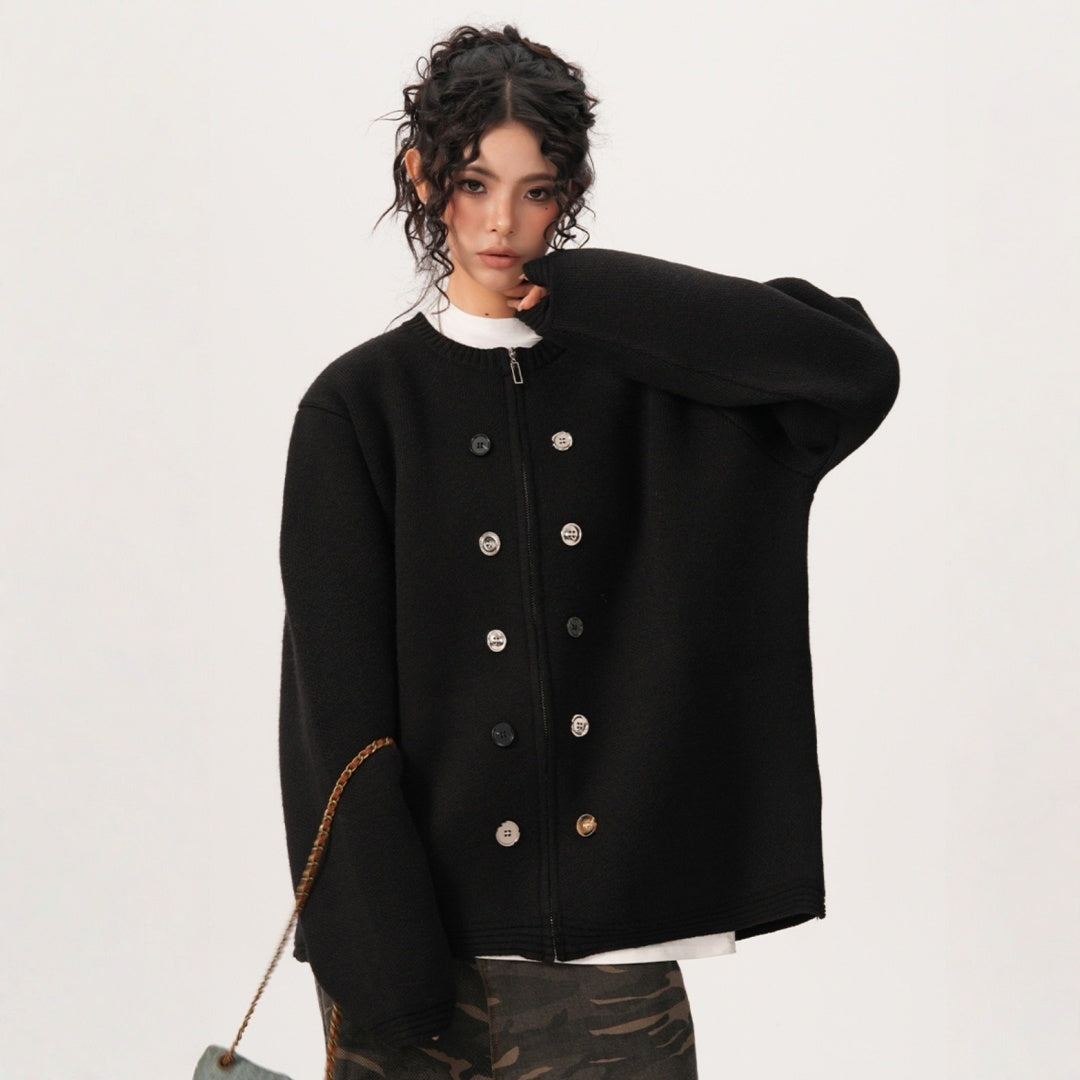 【トップス】　ボタン 厚手 ニッチ ファスナー付き  セーター【FCシリーズ】