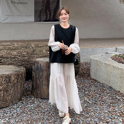 2点セット！【セットアップ】春夏秋 ヴィンテージ感あふれるベスト×ワンピースセットアップ  ゆったりシルエット ワンピ 2点セット 韓国風コーデ【JZシリーズ】