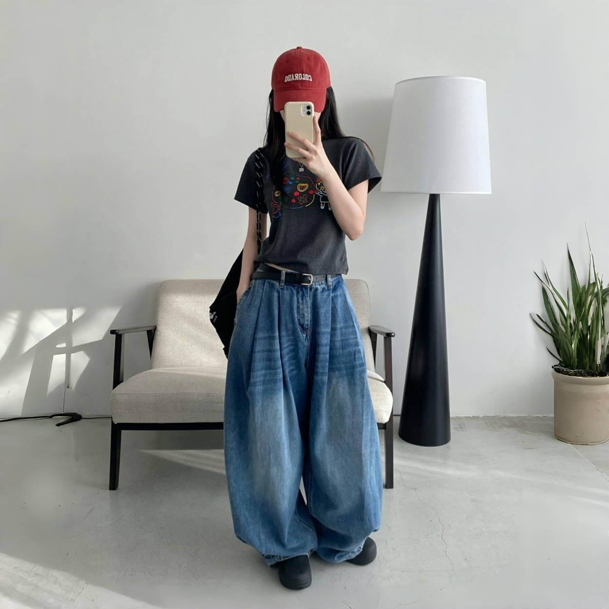 【ボトムス】春 秋 夏  ハイウエスト レトロ ゆるリラックス デニム パンツ  【FCシリーズ】