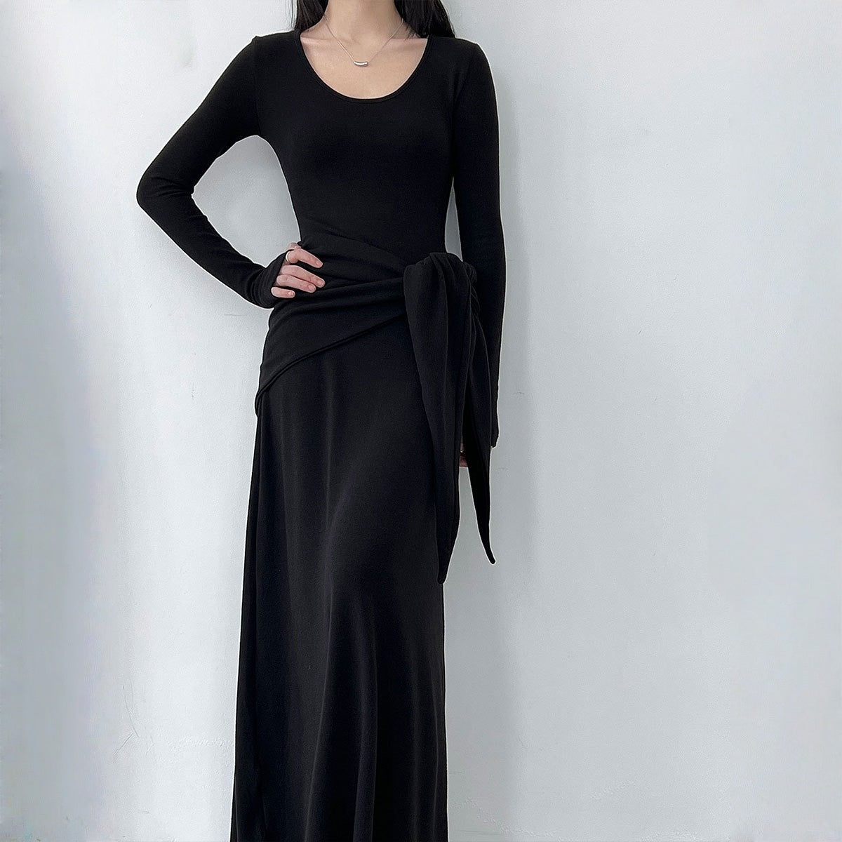 【ワンピース】春 秋 冬ラウンドネック ニット ショール付き  長袖 ワンピース 【JZシリーズ】