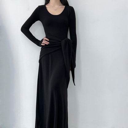 【ワンピース】春 秋 冬ラウンドネック ニット ショール付き  長袖 ワンピース 【JZシリーズ】