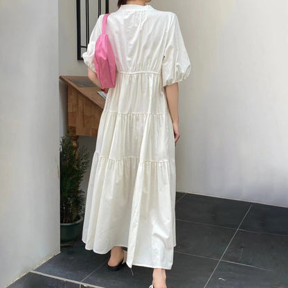 【ワンピース】韓国風 ゆったりシルエット 無地ロングシャツワンピース 半袖ワンピース