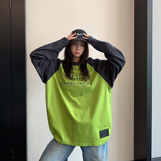 【トップス】配色 ロゴ レトロ 初秋 長袖Tシャツ 【FCシリーズ】
