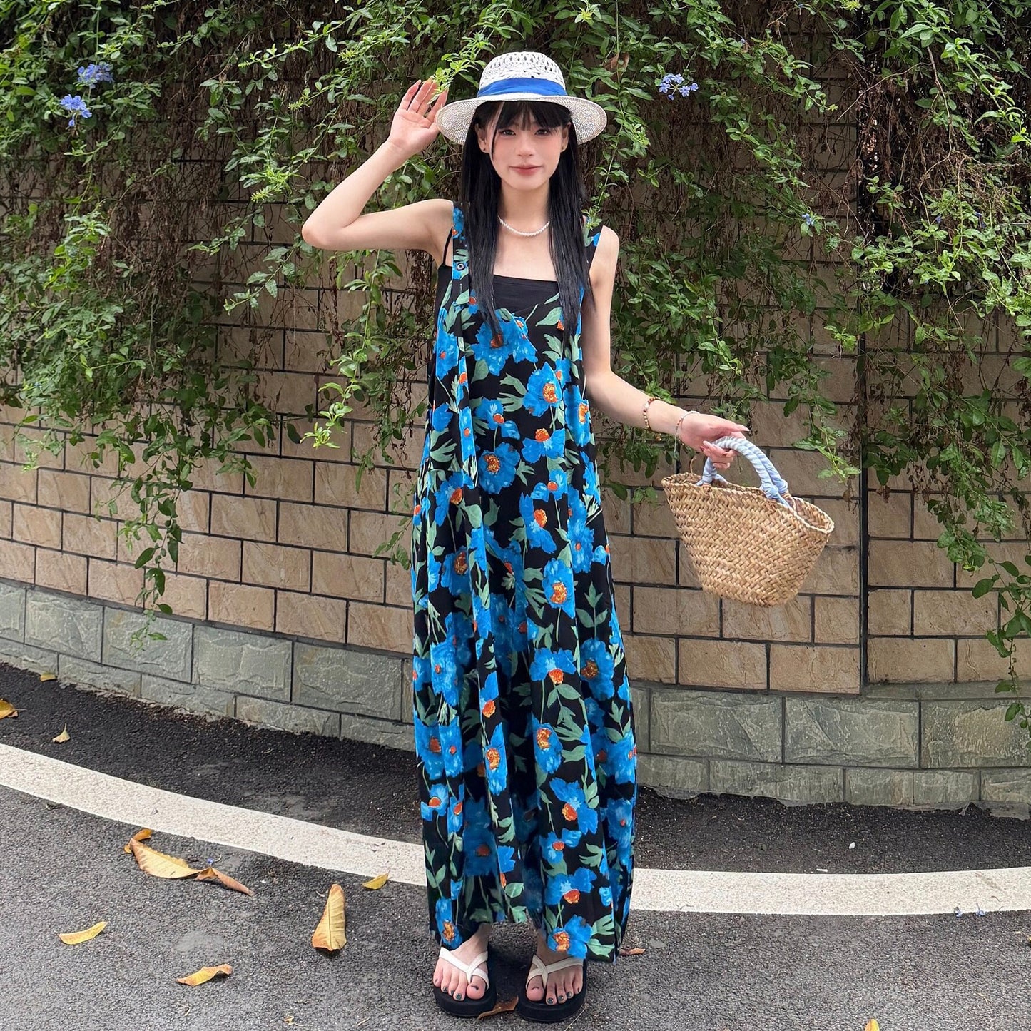 【ボトムス】アイリス柄 サロペット レディース 夏 ワイドパンツ ゆったり 体型カバー オールインワン リラックスコーデ 人気【SHシリーズ】
