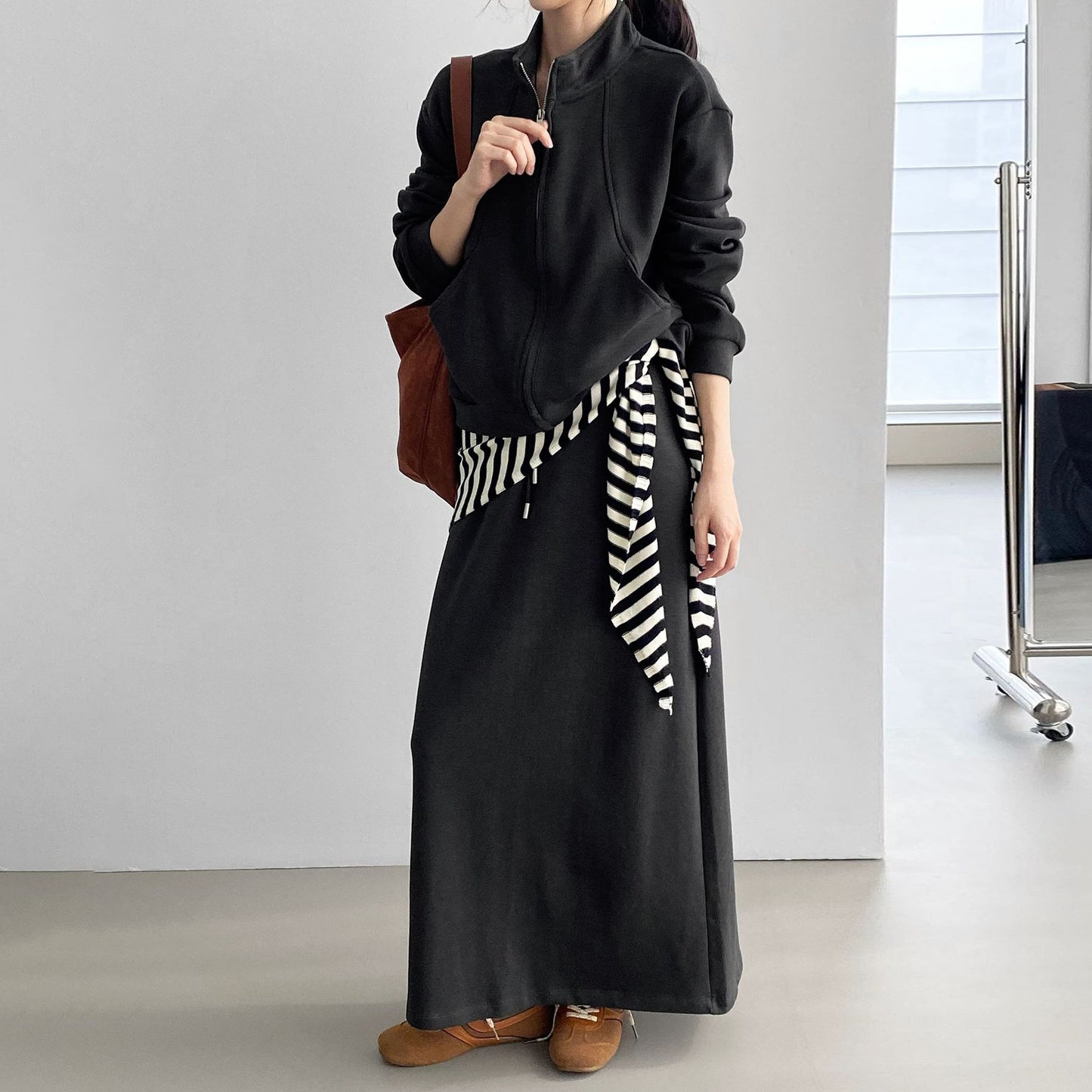 2点セット！【セットアップ】ゆるシルエット セットアップ レディース スタンドカラー トップス+スカート 上下セット【JZシリーズ】