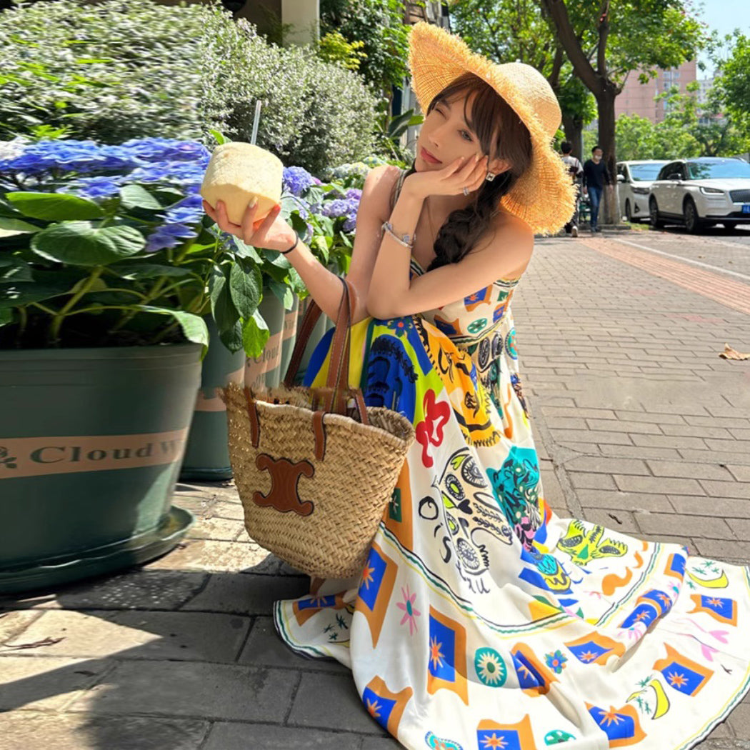 【ワンピース】夏新作 ドーパミンコーデにぴったり ノースリーブキャミワンピース ビーチ・リゾート風スタイル【SHシリーズ】