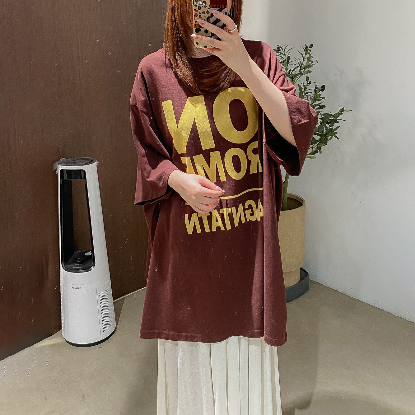 【トップス】カジュアル 英字プリント オーバーサイズ ロングTシャツ ゆったり【JZシリーズ】