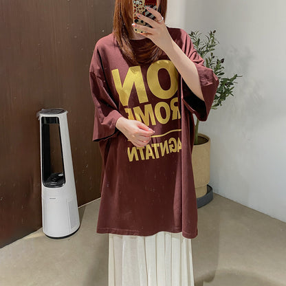 【トップス】カジュアル 英字プリント オーバーサイズ ロングTシャツ ゆったり【JZシリーズ】
