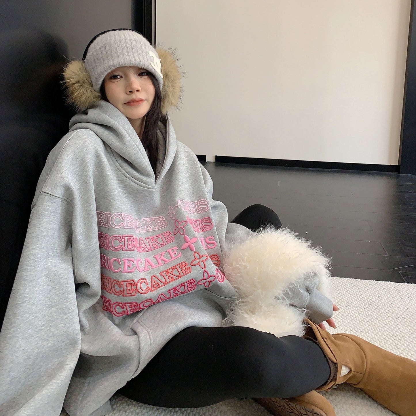 【トップス】裏起毛 刺繍 3D立体 春 秋 冬 フード付き パーカー 【FCシリーズ】