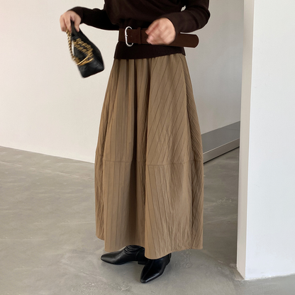 4カラー【ボトムス】ハイウエスト＆バルーンシルエット⭐️あったか中長スカート レディース 春秋冬 花苞デザイン【JZシリーズ】