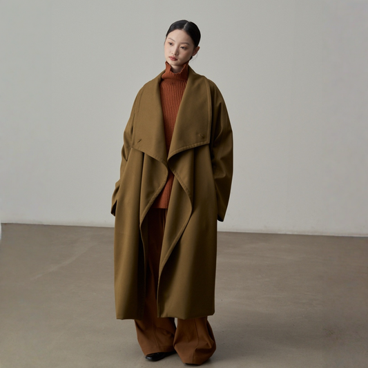 【アウター】フリルレイヤードカラー コクーンシルエット 春 秋 冬 ウール調 コート 【JZシリーズ】